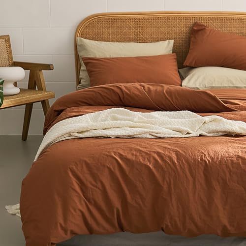 Michorinee Housse de Couette 220x240 Terracotta - Parure de Lit Adulte 2 Personnes avec Fermeture Éclair, Parure Housse Couette Couleur Unie en Microfibre...