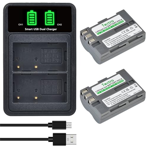 Tectra 2-Pack High Capacity EN-EL3e Battery and LED Dual Charger for Nikon D50 D70 D70s D80 D90 D100 D200 D300 D300S D700 Camera