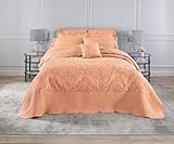 BrylaneHome Bedding Lightweight All Season Modern Amelia Quilted Damask Oversized Ultra Soft Bedspread - King, Peach Fuzz