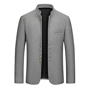 Allthemen Manteaux en Laine Homme Trench-Coat Chaud Couleur Uni Coupe Slim Parka Col Montant Jacket Courte Hiver Gris M