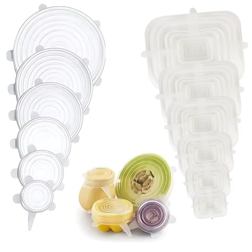 Tapas de silicona, Tapas de Silicona Reutilizables, Tapas de silicona elásticas, tapa universal de 6 tamaños diferentes para microondas, horno, nevera, lavavajillas (12 unidades)
