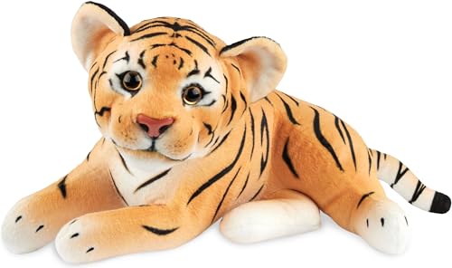 BRUBAKER Tigre en Peluche - 30 cm Animaux en Peluche - Peluche Bébé, Fauve, Couché - Enfants Jouets en Peluche - Marron