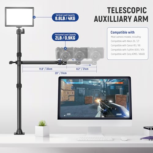 Image of NEEWER Desk Stand with 2 Telescopic Boom Arms Phone Holder for Mic Camera Webcam Ring Light, Desktop Overhead Microphone Mount with C Clamp, Ball Heads, Screw Adapter, Cleaning Cloth, TL253A+DS001