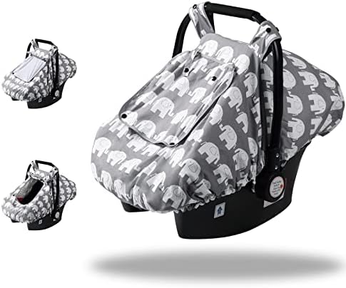 SMTTW Car Seat Covers for Babies Baby Car Seat Covers, Infant Car Canopy for Spring Summer Autumn Winter, Universal Fit, Snug Warm Breathable, Car Seat Canopy for Boys Girls (Elephant)