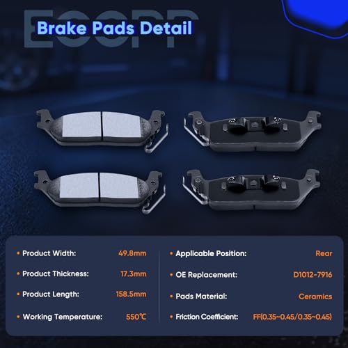 Image of Rear Brake Pads, ECCPP 4pcs Ceramic Pads Kits For Ford For F-150 2004-2011 | For Lincoln For Mark LT 2006 2007 2008 ATD1012C, D1012-7916 w /Hardware