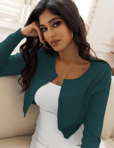 Image of Cropped Cardigan Sweaters for Women Crew Neck Knit Bolero Shrugs | Lightweight Long Sleeve short crop Cardigans for Dress, Knit, Button Down, Open Front