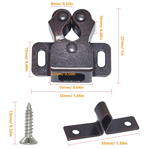 20Pack Double Roller Catch Door Latch Cold Rolled Steel Stay Put Smooth Close With Screws For Kitchen Close Cabinet Cupboard Closet Doors (Red Bronze) #TOP1