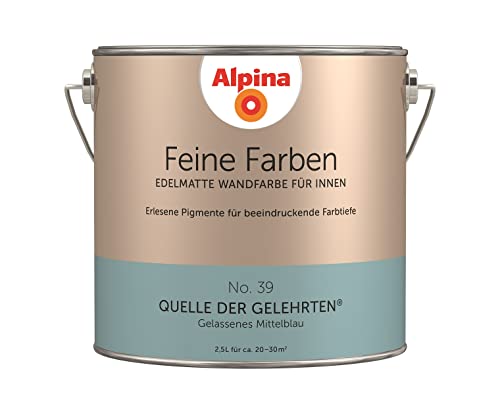 Alpina Feine Farben – No. 39 Quelle der Gelehrten® – edelmatte Innenfarbe - Wandfarben für einzigartige Farbwirkungen und Raumstimmungen – Gelassenes Mittelblau – 2,5 Liter