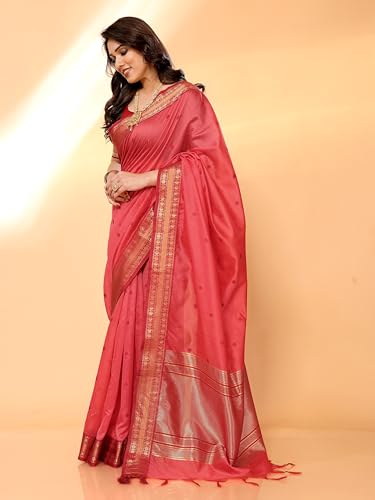 Image of Sidhidata Women's Cotton Silk Jacquard Boardered Saree With Unstitched Blouse Piece (Kalyani)