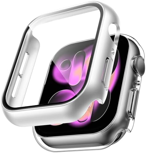 TAURI 2 Stück Hülle für Apple Watch Series 11/10 42mm - Silber+Klar | [360° stoßfest] mit 9H Gehärteter Glas Displayschutz und Hoher Empfindlichkeit, Kratzfeste Schutzhülle