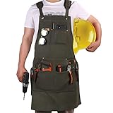 Woodworking Apron Waxed Canvas Work Apron with Pockets, Cross Back Apron for Men,Waterproof, Shop...