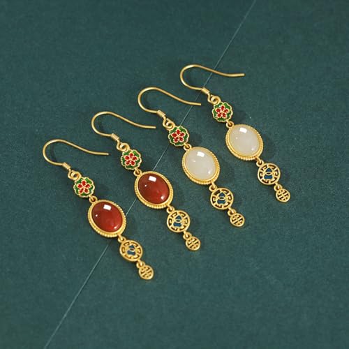 Boucles d'oreilles gourde émaillée légères anti irritation en jade - 4