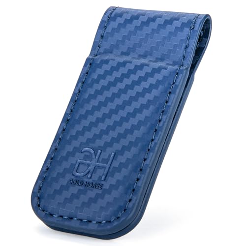 Image of GH GOLD HORSE Slim Magnetic Money Clip Genuine Leather Business Card Holder for Men (Blue)