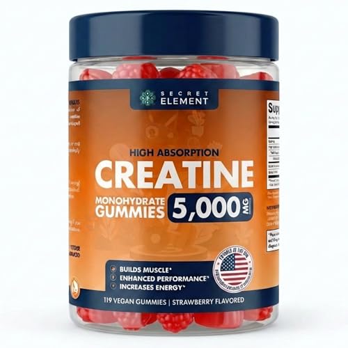 Image of Secret Element Strawberry Creatine Monohydrate Gummies 5000 mg per Serving, Sugar-Free Vegan Chews