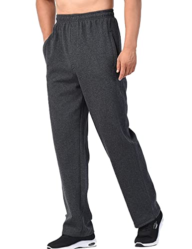 Zoulee Men's Open-Bottom Sports Pants Sweatpants Trousers Zip Fly Closure Dark Grey M #TOP2