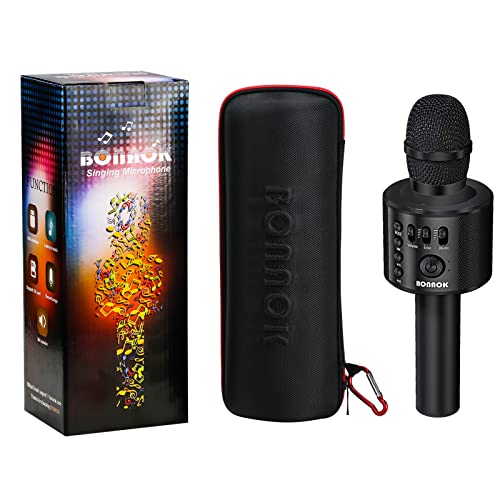 Bonaok Wireless Bluetooth Karaoke Microphone, 3-In-1 Portable Handheld Mic Speaker Machine For All Smartphones,Gifts For Boys Adults All Age Q37(Black) #TOP2