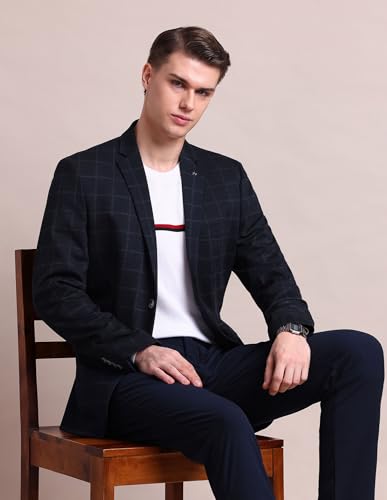 Image of Arrow Men's Regular Fit Checkered Blazer - Single Breasted, Button Closure Stylish Blazer for Men