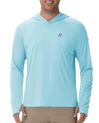 Runhit UPF 50+ Fishing Shirts for Men Long Sleeve Sun Protection Lightweight Hoodie UV Hiking Swim Rash Guard Blue 2XL
