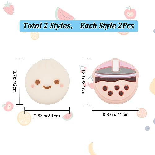Image of GORGECRAFT 4Pcs Boba Thumb Grips Food Pork Bun Face Bubble Milk Tea Button Joystick Analog Stick Protective Cover Compatible with Switch OLED Lite Console for Gamepad Controller