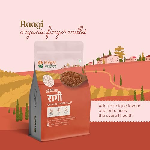 Image of Bharat Vedica Organic Ragi (Finger) Millet 1kg | 100% Natural & Gluten Free | Rich in Fibre & Protein | Vegan Friendly | Whole Grain Ragi