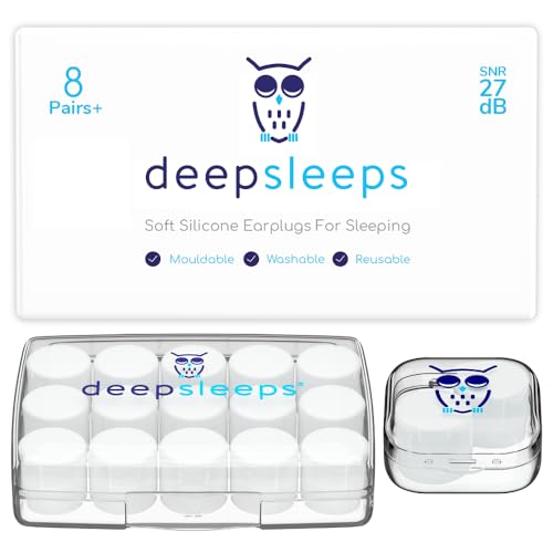 Silicone Ear Plugs for Sleeping 8 Pairs Reusable Soft Waterproof Noise Cancelling Premium Moldable...
