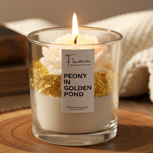 Image of Luxurious White Peony on Golden Pond Scented Jar Candle | Calming Rose Fragrance for Aromatherapy | Hand-Poured Soy Wax | Elegant Floral Design | Perfect for Diwali Gifts, Home Decor & Festive Gifting