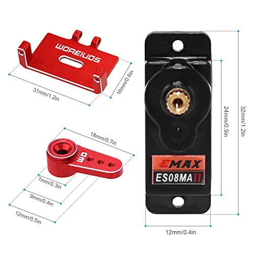 Woaeiuos Rc Servo Emax Es08Maii Analog Servo 12G Steering Servo With Servo Mount Bracket And Arm And Steering Link Set For Axial Scx24 Upgrade Parts (Red) #TOP1