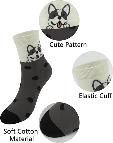 BenSorts Women's Cute Animal Crew Socks Cat Dog 6 Pairs Socks Christmas Gifts for Women Size 5-113
