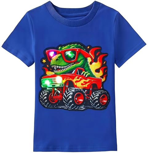 Ya en mundofriki.es: Camiseta niño de Dinosaurio Monstertruck con Luces LED Algodón Suave y Lavable, Pilas de Larga Duración, Diseño Divertido. Camisetas niños Dinosaurios con luces (FR/ES, Edad, 6 años, Regular, Azul)