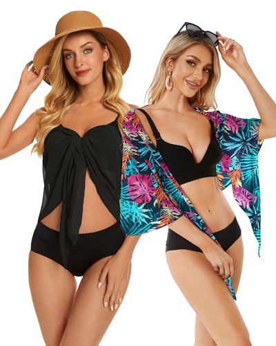Image of CHICGAL 2 Pieces Women Beach Sarong Bathing Suit Wrap Skirt Sheer Bikini Swimsuit Cover Ups for Swimwear