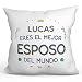 MUGFFINS Cojín Personalizable 40x40 cm para Marido/Esposo Relleno Incluído - En Español - Mejor del Mundo - Regalo Original y Divertido