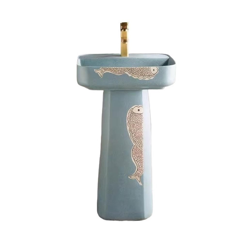 NEBE Bathroom Sink Creative Hand-painted Column Wash Basin Home Bathroom Courtyard