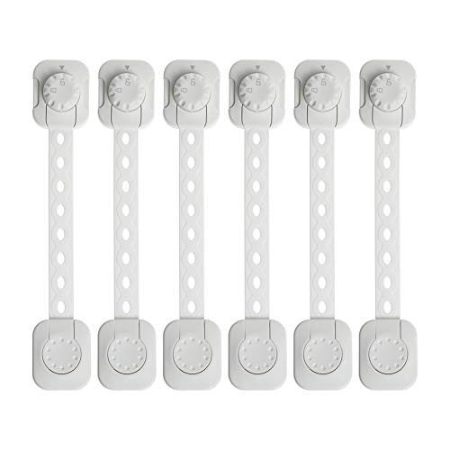 Child Safety Strap Locks (6 Pack) for Cabinets, Cupboard, Drawers, Toilet Seat, Fridge, Oven, Dishwasher With Adjustable Strap, 3M Adhesive, No Drilling Required - Baby Safety Locks