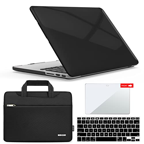 IBENZER Compatible with MacBook Pro 13 Inch Case 2015 2014 2013 end 2012 A1502 A1425, Hard Shell Case with Bag & Keyboard Cover & Screen Film for Old Version Mac Pro Retina 13, Jet Black, R13-CYJB+3SP