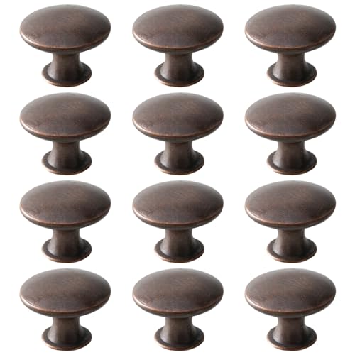 Mokife 12 Pomos Vintage para Cajones, Metal Redondo Pomos y Tiradores de Muebles con Tornillos 30x21mm para Armario Cómoda, Cobre