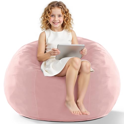 HABUTWAY 2FT Bean Bag Chair, 2' Beanbags Small Bean Bag Chairs with Filling, Teardrop Bean Bag Chair Luxurious Velvet Ultra Soft Fur with Removable Cover (Soft Pink)