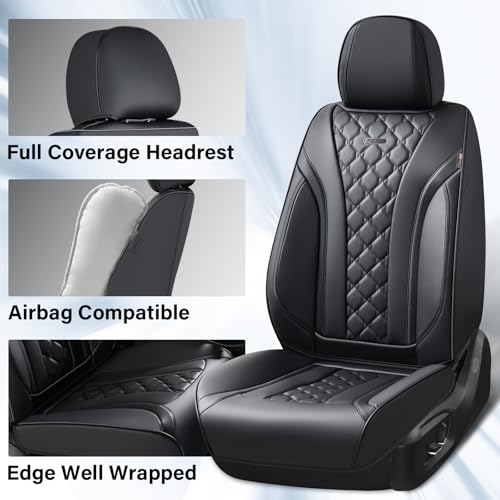 Image of Coverado Car Seat Covers Front Seats, Black Seat Covers, Breathable Perforated Design, Luxurious Diamond Leather Car Seat Cover, 2 Pack Car Seat Protector Front Seat Cover Universal Fit Most Cars