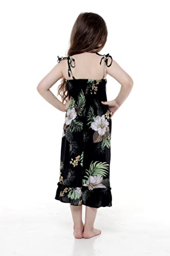 Girl Hawaiian Elastic Top Strap Dress in Pineapple Garden Black2