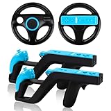 LongLongJin 2 Racing wii Steering Wheels And 2 wii Zapper Gun controller Premium Wii Accessories, Compatible With Nintendo Wii U Remote and Nunchuck Games(Black)