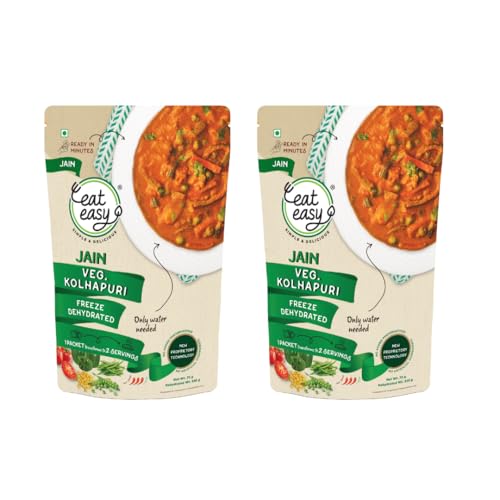 Image of Eat Easy Ready To Eat Jain Veg Kolhapuri, 75gm of 1 Pack, Instant Food, Indian Meal, Travel Food, No Preservatives, No Added Artificial Colours & Flavours, Just Add Water and Cook (Pack of 2)