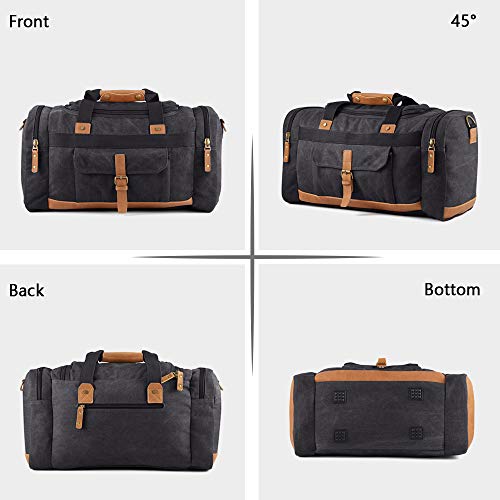 Plambag Canvas Duffle Bag, 50L Large Travel Duffel for Overnight Weekend Luggage(Dark Gray)