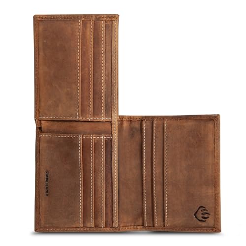 WOLVERINE Men's Bifold Wallet | RFID Protection | Card Slots | Bill Pocket | Durable | Rugged | Leather | Canvas, Rigger-Brown, One Size4