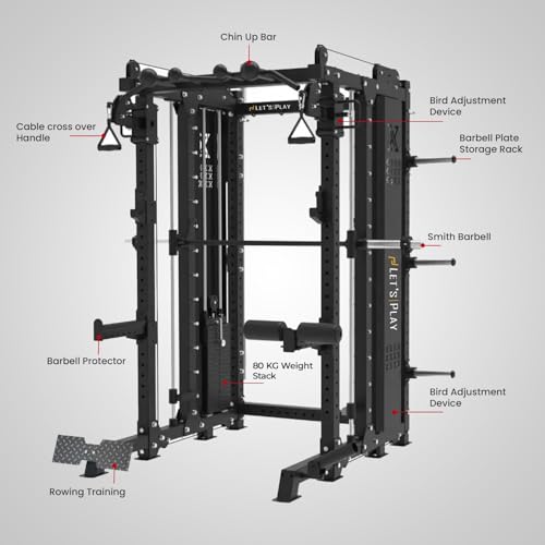 Image of Let's Play Commercial Multi-Functional Power Rack with Smith Machine | All-in-One Home Gym Trainer for Full Body Workouts | Commercial Grade Frame Warranty ( Call on 8587902343)