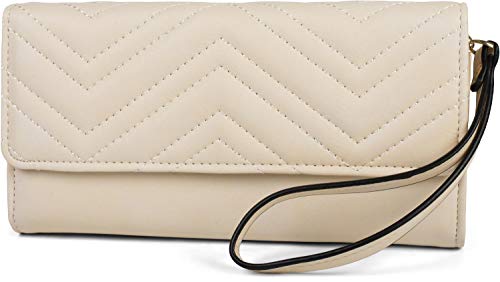Preisvergleich Produktbild styleBREAKER Damen Portemonnaie mit gestepptem Umschlag, Handschlaufe und Druckknopf, Geldbörse 02040123, Farbe:Creme-Beige