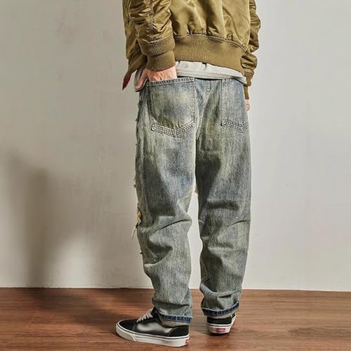 Men's Baggy Ripped Jeans Y2k Retro Distressed Patch Hip-hop Rock Street Style Cargo Denim Pants3