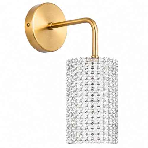 Image of Antique Modern Single Golden Brass Wall Light with Silver Crystal Acrylic Glass Shade Hanging Sconce Lamps Design for Bedroom Living Room Bathroom Bedside Vanity Hall Home Decor Hotel Bar