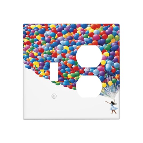 Decorative Outlet Covers Girl Holding Colorful Balloons 2 Gang Wall Plate Cover Single Toggle Duplex Combo Two Switch Light Switch Cover Plate Jumbo Dual GFCI Faceplate for Home Decor