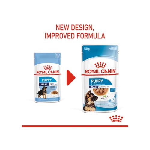 Image of Royal Canin Maxi Puppy Food for Stage 3, 140Grams, Pack of 10 Sachet, Wet Food, Supports Immune System & digestive health, Provides Long growth, moderate energy