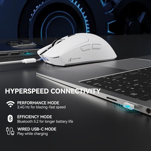 Image of ATTACK SHARK X1 Superlight Wireless Gaming Mouse with RGB Magnetic Charging Dock, BT /2.4G Wireless /Wired Gaming Mouse, PAW3395PRO Gaming Sensor, 40000DPI, 53g Office Mice for PC /Mac /Win /Xbox (White)