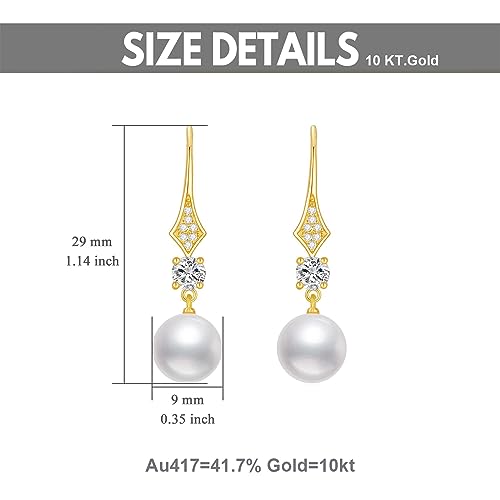 SISGEM 10k Gold Created Moissanite and Freshwater Cultured Pearl Dangle Earrings for Women, Fine Jewelry Gifts for Her3